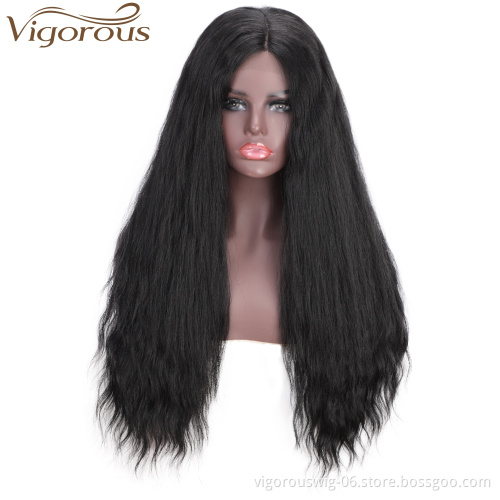 Vigorous Natural Black Lace Front Wigs Long Wavy Synthetic Lace Part Wig Heat Resistant Lace Front Wigs for Black Women
